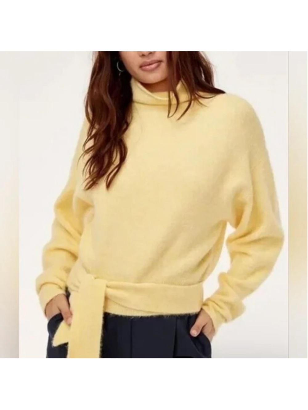 Aritzia Wilfred Lorin sweater butter yellow Tie Waist alpaca Pullover Size XXS